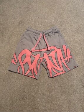 Syna World Gray & Pink Graphic Drawstring Men’s Shorts